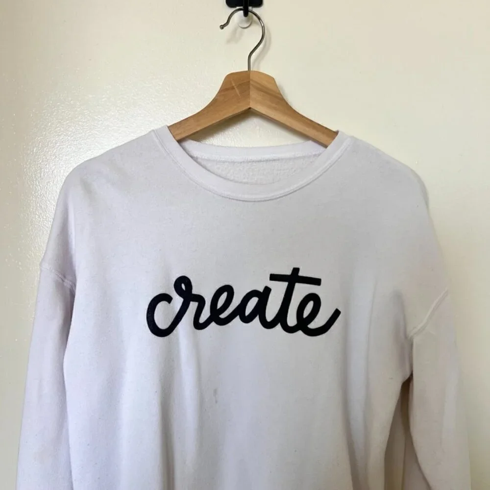 Create White Crew Neck Terry Fleece Lining Sweater S​​​​​​​​​​​